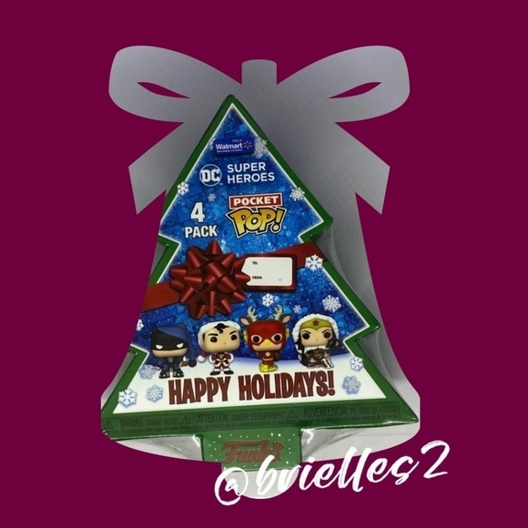🌸 New FUNKO POP! DC Super Heroes Pocket Pops! Set of 4, Christmas Holiday - Picture 1 of 9
